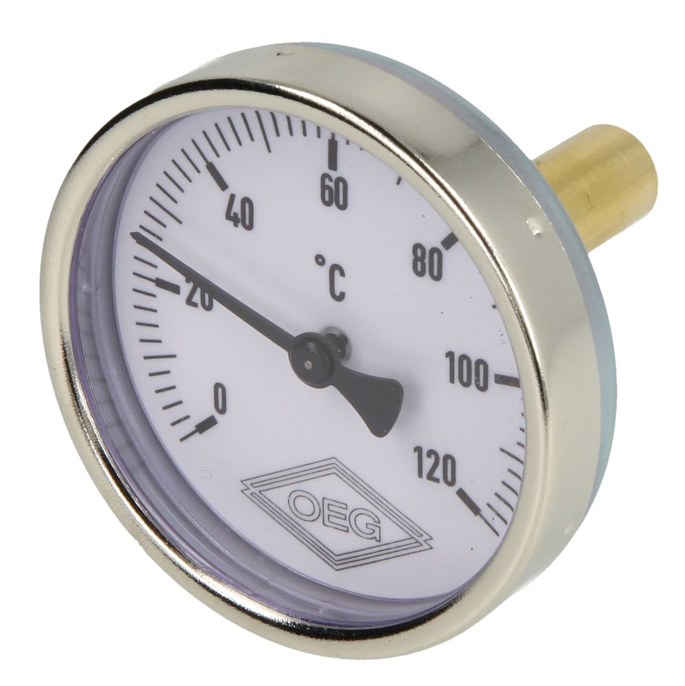 Bimetall-Zeigerthermometer 0-120°C 45mm Fühler mit 63mm Gehäuse